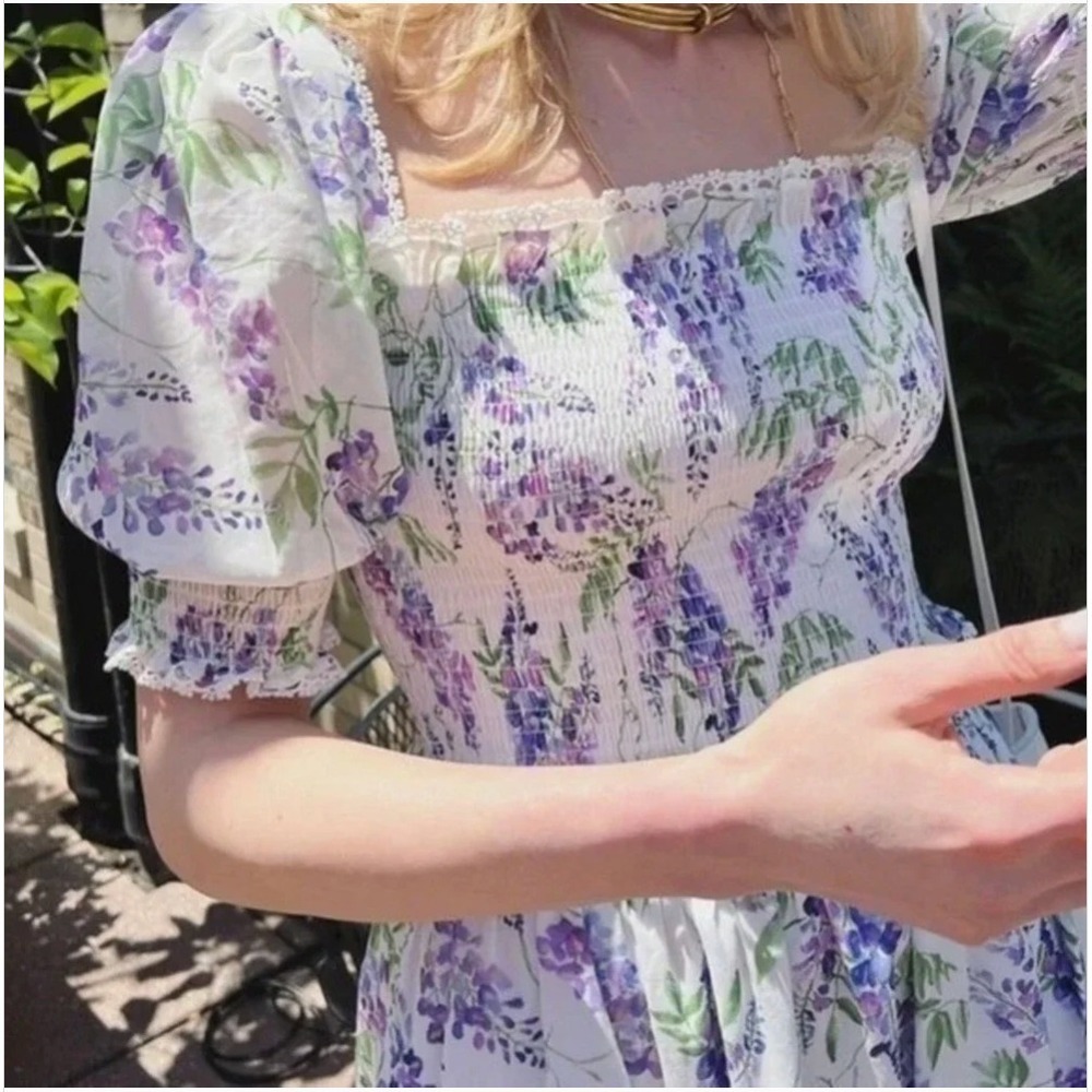Hill House Home Zoe Crop Top Lavender Floral Wisteria Smocked XL Party Vacation